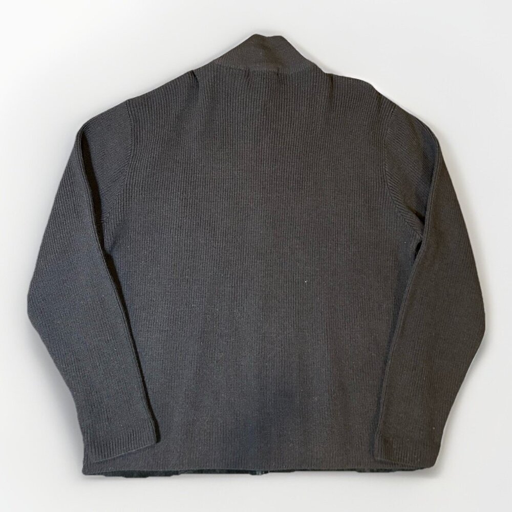 Brandini Black Suede Leather Merino Wool Full Zip Sweater Jacket Mens Size Large - Picture 7 of 8